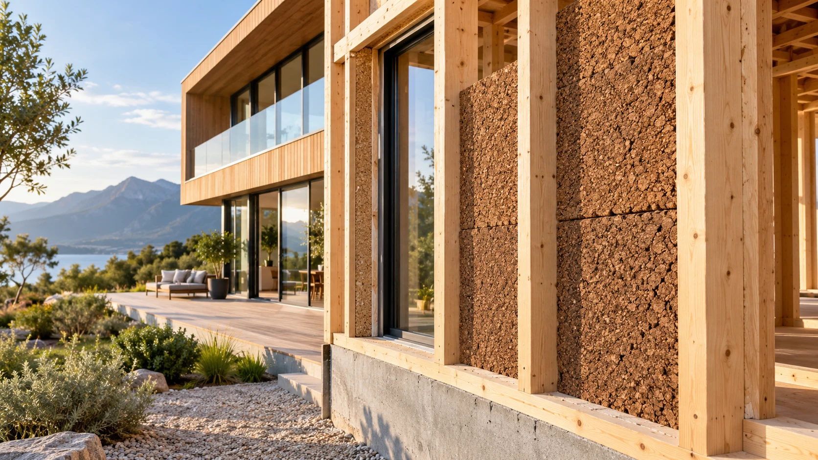 Illustrative cork insulation panels in a modern building